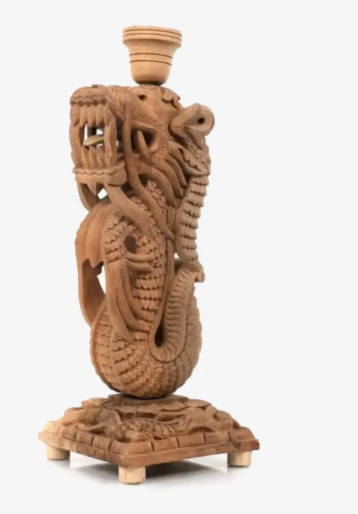 Walnut Wood Handcrafted Dragon Table Lamp