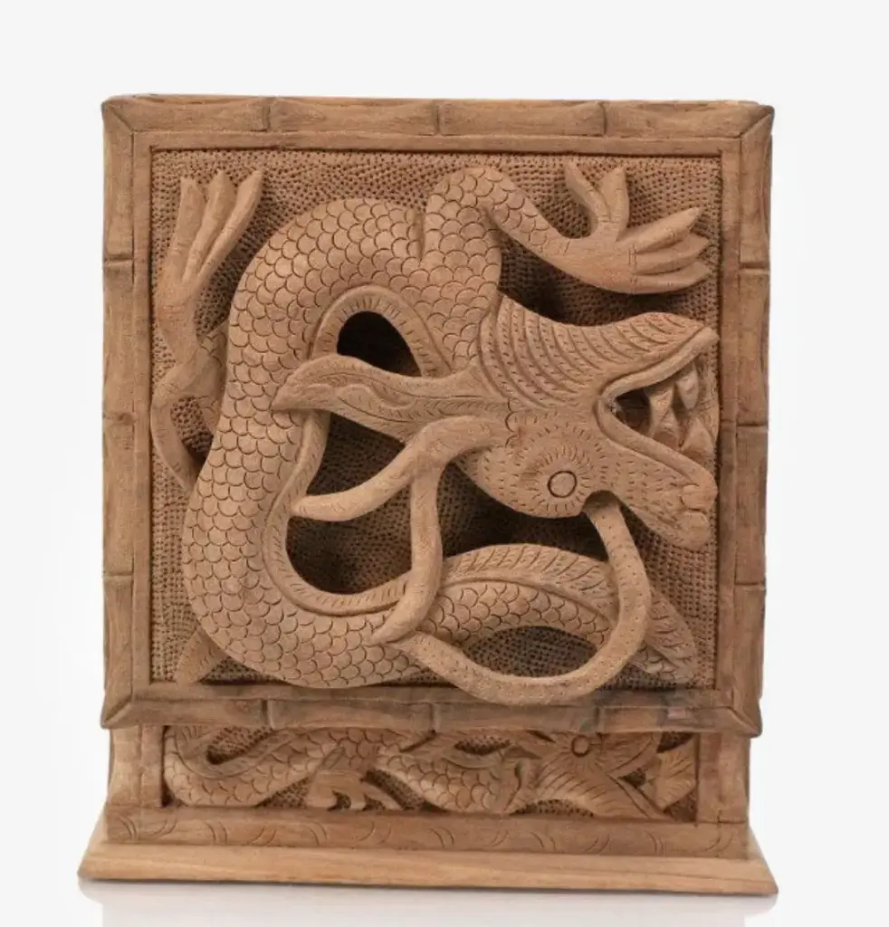 Walnut Wood Dragon Carved Box