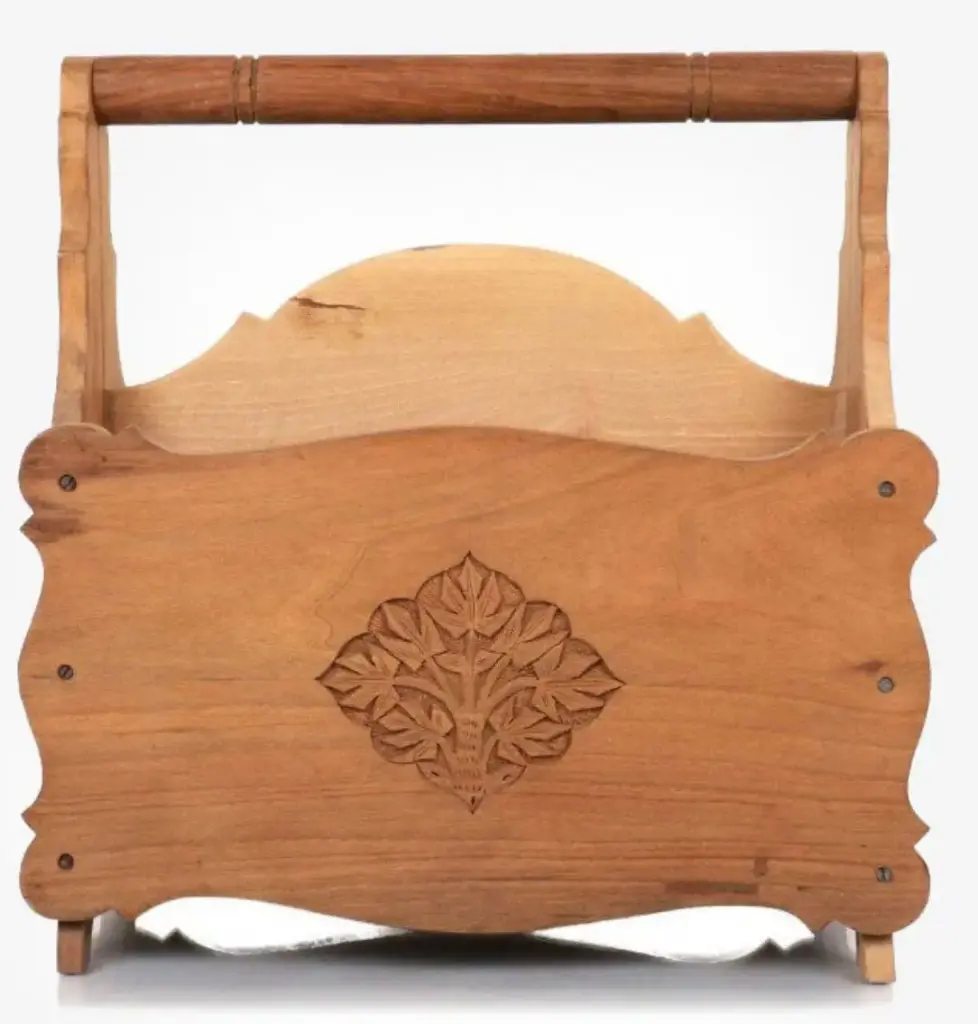 Walnut Wood Floral Engraved Magazine Holder