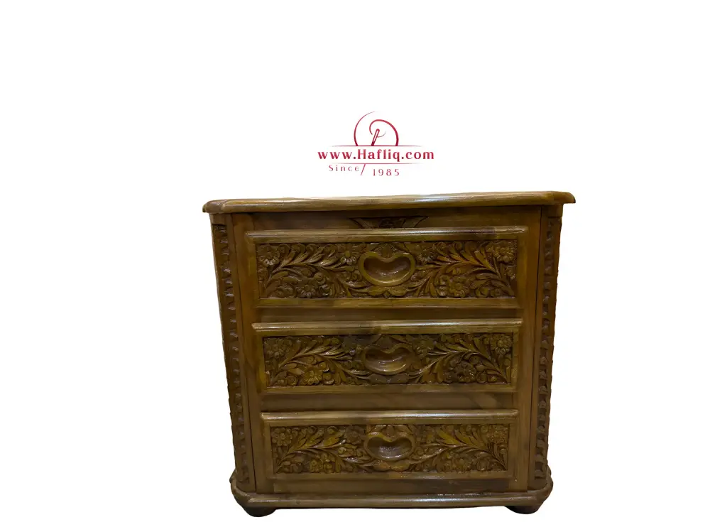 Elegant Kashmiri Carved Wood Nightstand