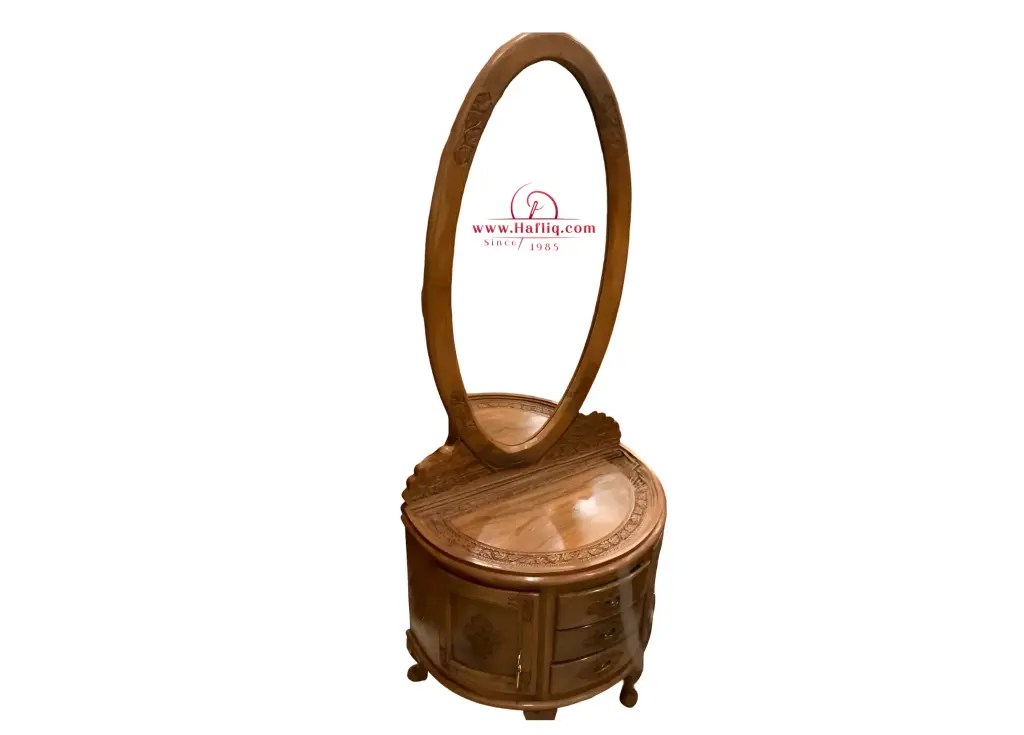 Exquisite Kashmiri Carved Wood Dressing Table with Oval Mirror