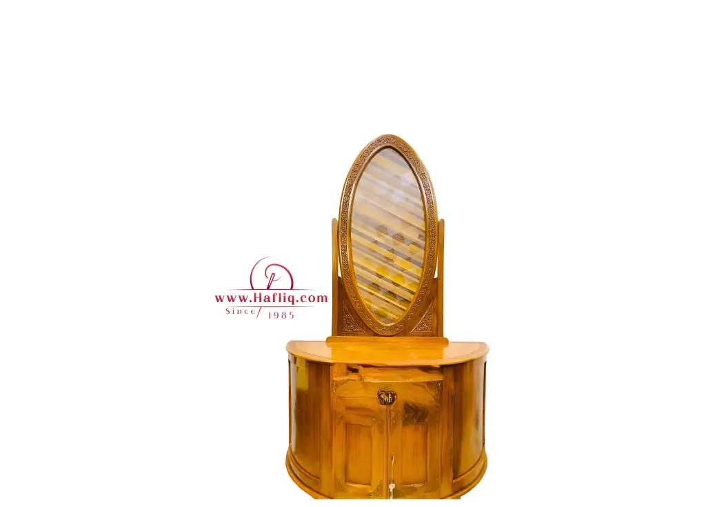 Beautiful Kashmiri Carved Wood Dressing Table with Oval Mirror