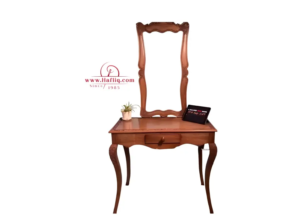 Elegant Kashmiri Carved Wood Dressing Table with Mirror
