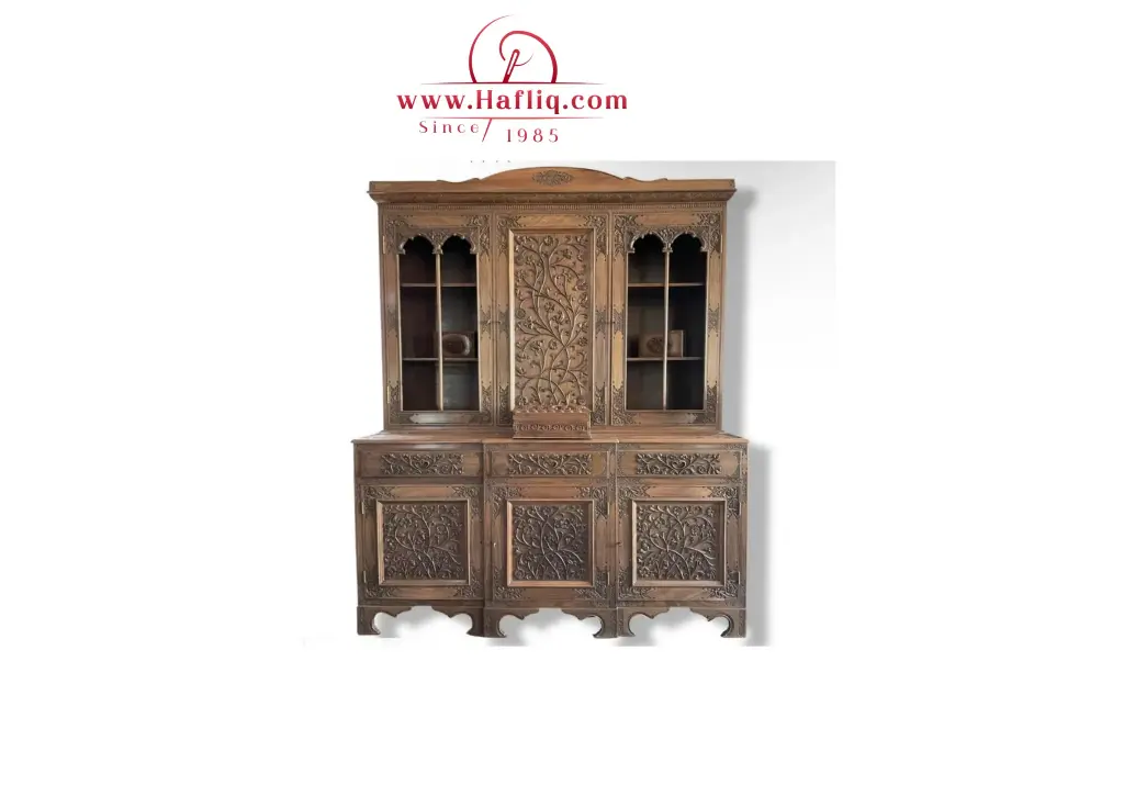 🪞 Hand-Carved Walnut Display Cabinet