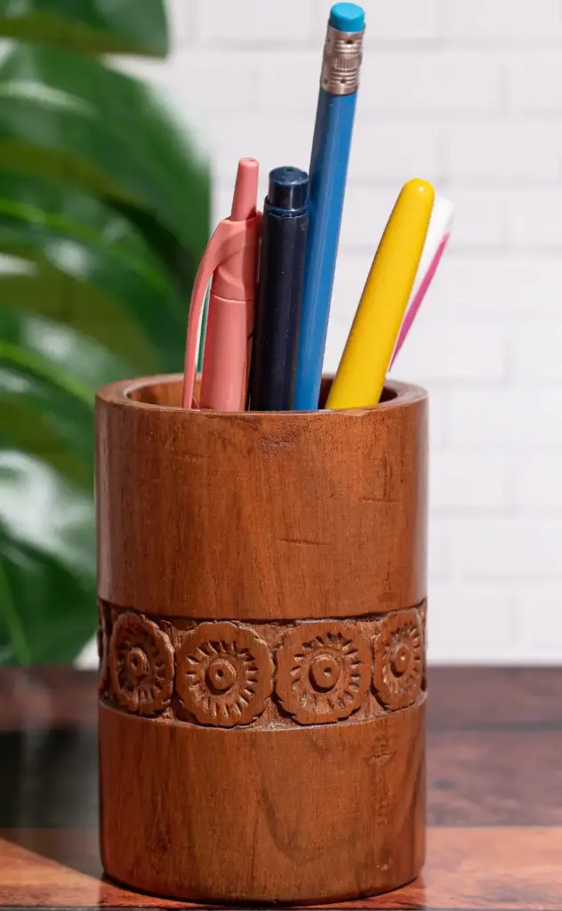 Walnut wood carved Pen / Pencil Holder