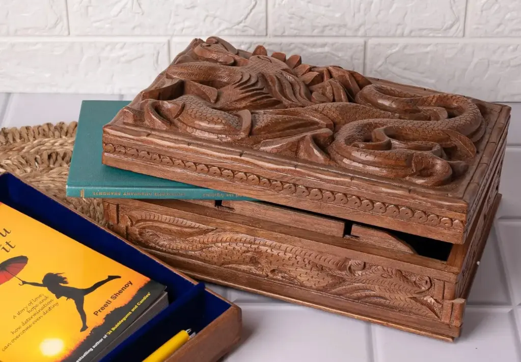 Walnut wood carved Dragon design Storage box, Big size