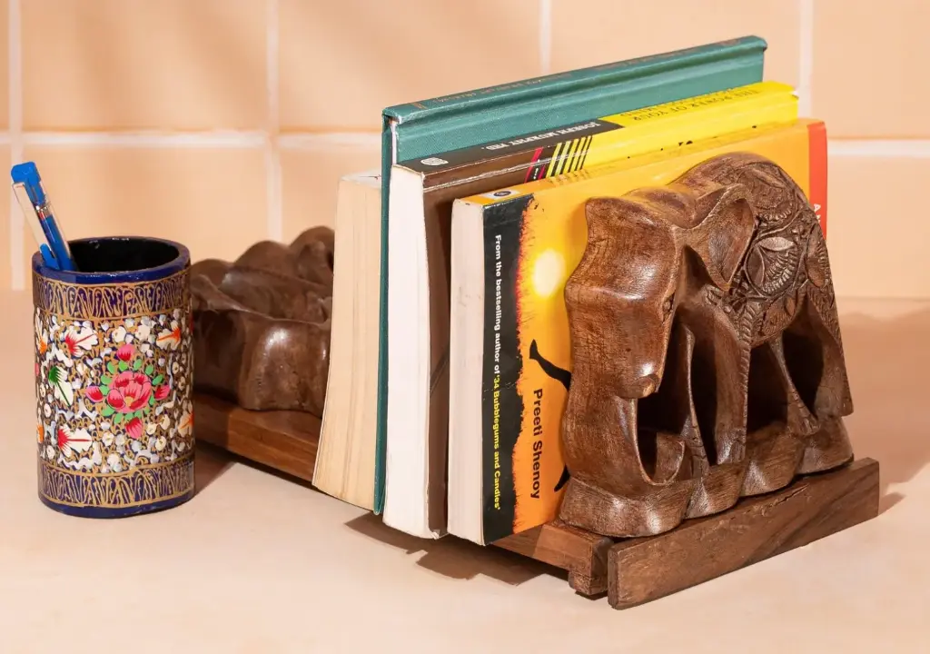 Walnut wood carved Elephant design Extendable Book Holder