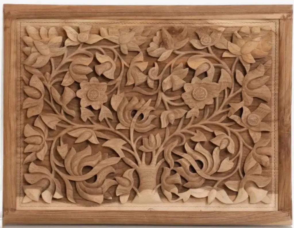 Mystic Flower Engraved Walnut Wood Wall Plate