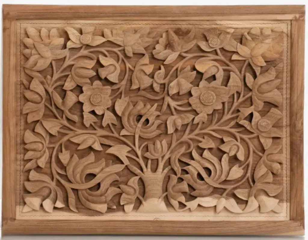 Mystic Flower Engraved Walnut Wood Wall Plate