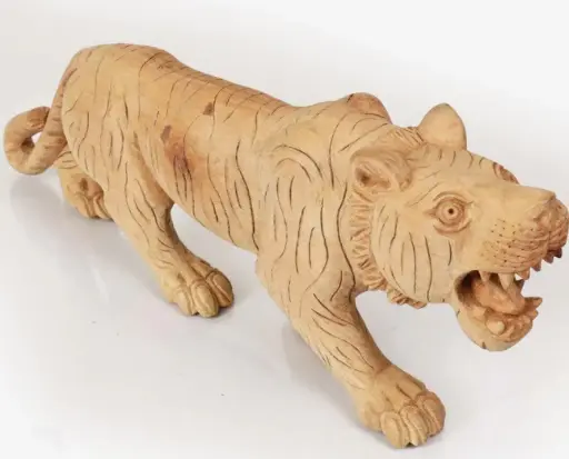 Walnut Wood Ferocious Carved Tiger