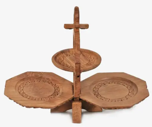 Walnut Wood Carved Tree of Life Cake Stand