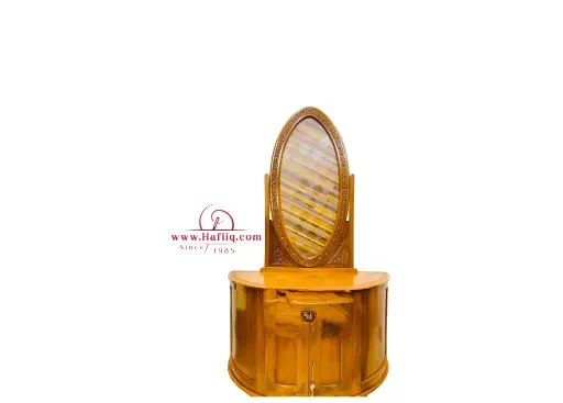 Beautiful Kashmiri Carved Wood Dressing Table with Oval Mirror
