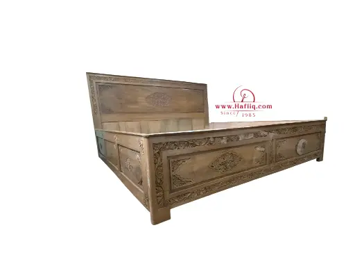 Elegant Kashmiri Carved Wood Diwan Bed