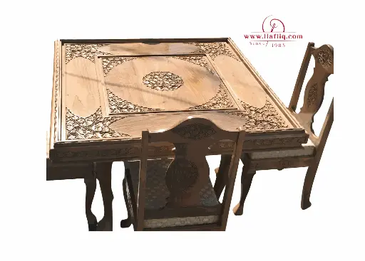 Exquisite Kashmiri Carved Wood Dining Table with Chairs