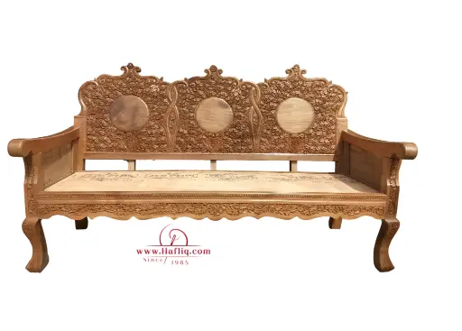 Kashmiri Carved Grandeur: Three-Seater Sofa