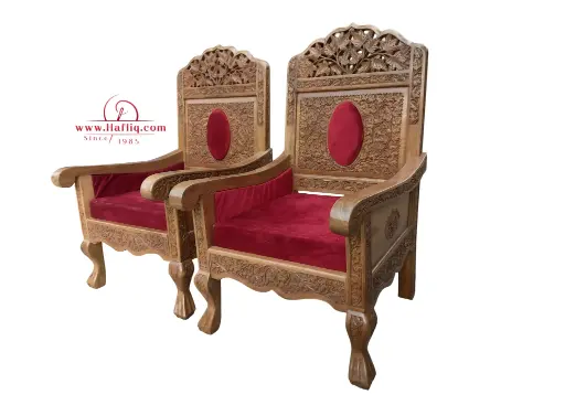 Regal Kashmiri Seating: Pair of Carved Armchairs