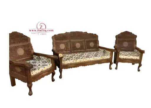 Kashmiri Carved Elegance: Three-Piece Sofa Set