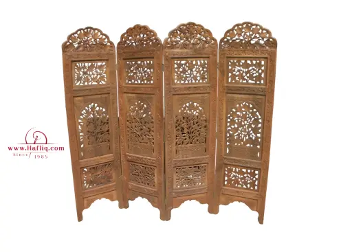 Kashmiri Carved Screen: Four-Panel Elegance