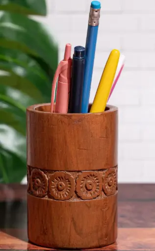 Walnut wood carved Pen / Pencil Holder