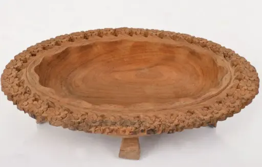 Handcrafted Narcissus Engraved Walnut Wood Bowl