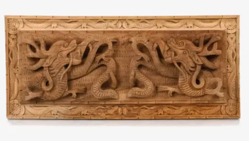 Coiled Dragon Pair Handcrafted Walnut Wood Wall Plate