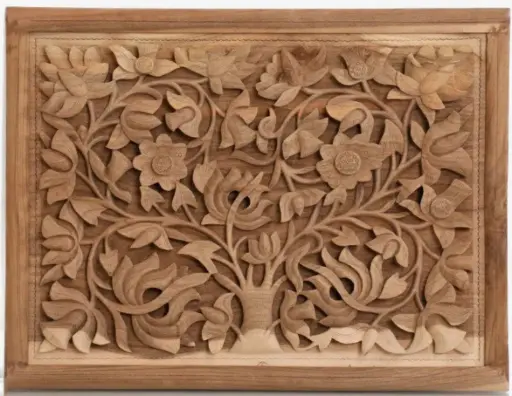 Mystic Flower Engraved Walnut Wood Wall Plate