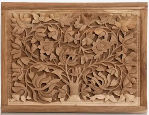 Mystic Flower Engraved Walnut Wood Wall Plate