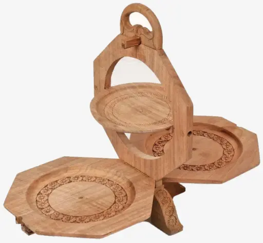 Walnut Wood Floral Cake Stand